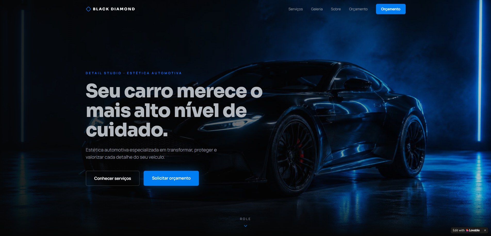 Captura do site Black Diamond Detail Studio